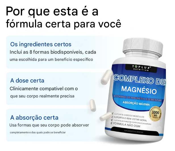 Toplux Complexo de Magnésio 8 Suplemento de Magnésio Essencial 1000mg