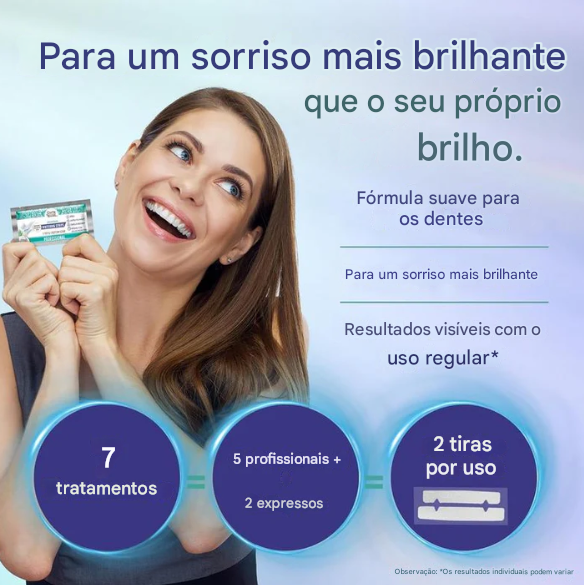 Fitas clareadoras dentais com óleo de coco - clareamento altamente eficaz em 7 dias.