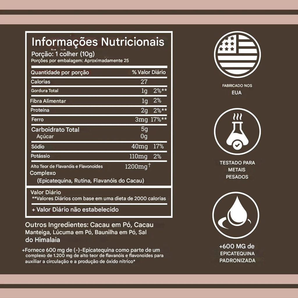 Cacau Supercarregado com Flavanóis e Flavonoides 1200mg