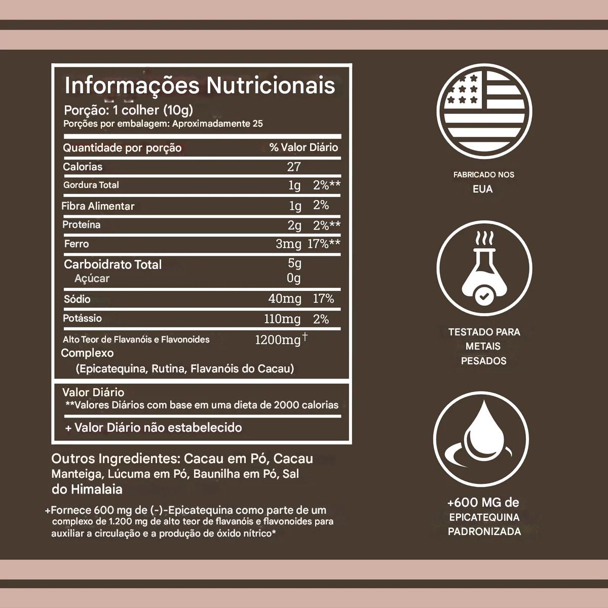 Cacau Supercarregado com Flavanóis e Flavonoides 1200mg