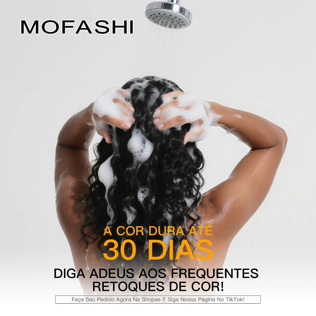 Mofashi Shampoo e Tintura de Cabelo 3 em 1, cobre cabelos brancos, unissex, resultados com qualidade de salão, utiliza tecnologia 3 em 1: limpa, hidrata e tinge o cabelo em uma única etapa.